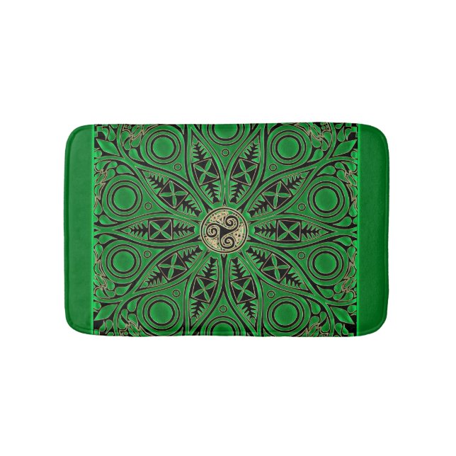 Kelly Green Triskele Mandala Bath Mat (Front)