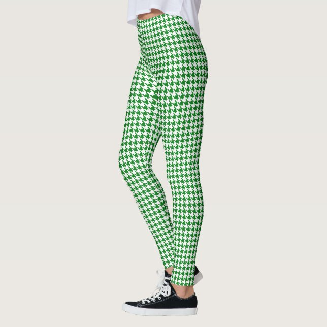 Kelly Green White Houndstooth Leggings (Left)