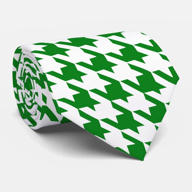 Kelly Green & White Large Houndstooth Check Tie (Rolled)