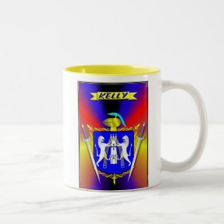 KELLY IRISH FAMILY HERALDIC SHIELD AND CREST Two-Tone COFFEE MUG
