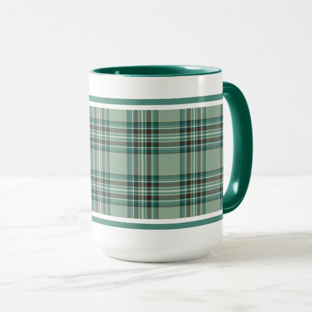 Kelly Tartan Pattern Mint Green Irish Plaid Mug (Front Right)