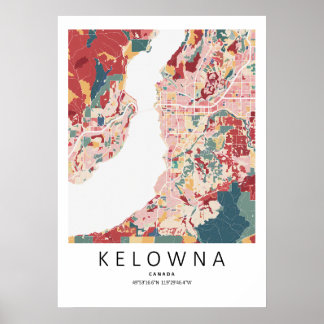 Kelowna British Columbia Map Poster | Modern City