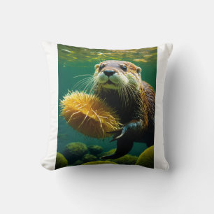 Kelp Forest Playground: The Otter’s World Throw Pillow