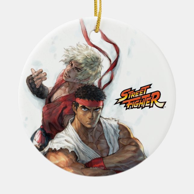 Ken and Ryu Ceramic Ornament (Front)