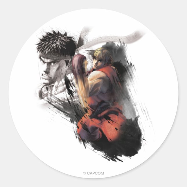 Ken Vs. Ryu Classic Round Sticker (Front)