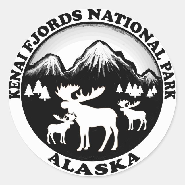 Kenai Fjords National Park Alaska moose circle Classic Round Sticker (Front)