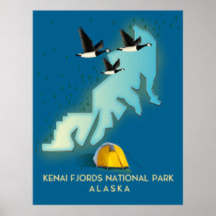 Kenai Fjords National Park Alaska travel map Poster