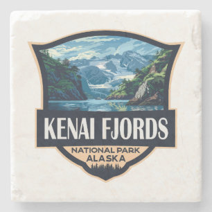 Kenai Fjords National Park Illustration Retro Art Stone Coaster