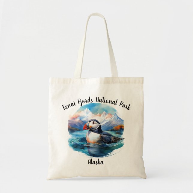 Kenai Fjords National Park Puffin Tote Bag (Front)