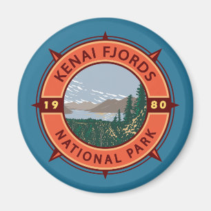 Kenai Fjords National Park Retro Compass Emblem Magnet