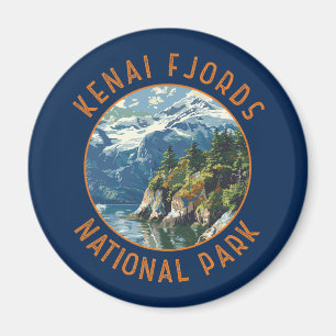 Kenai Fjords National Park Retro Distressed Circle Magnet