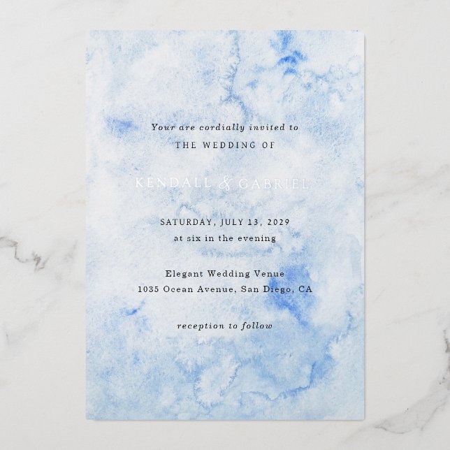 Kendall Blue Watercolor Elegant Wedding (Front)