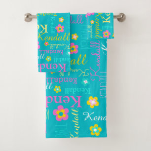 Kendall nom fleurs graphiques aqua jaune rose