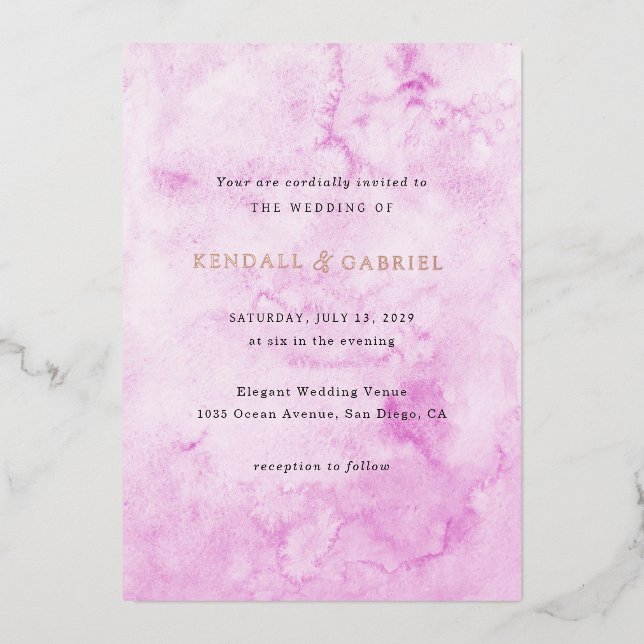 Kendall Pink Watercolor Elegant Wedding (Front)