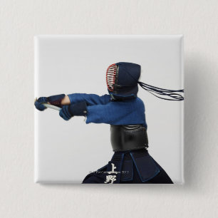 Kendo Fencer Practicing 2 Inch Square Button