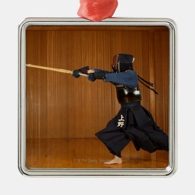 Kendo Fencer Practicing Metal Ornament (Front)