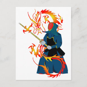 Kendo Swordsman and Fire Dragon Postcard