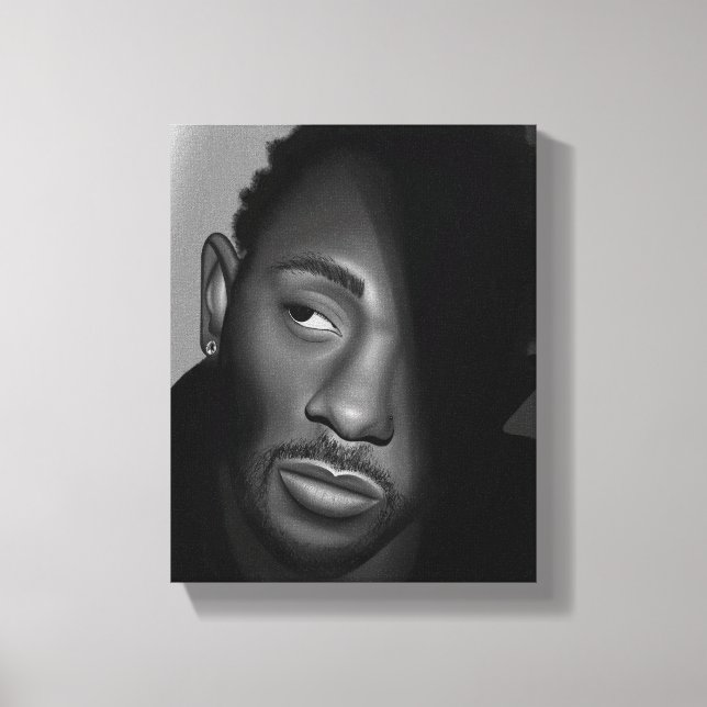 Kendrick Lamar | Black and White Portrait Painting Canvas Print (Front)