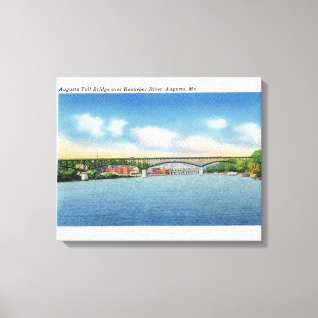 Kennebec River View of the Augusta Toll Bridge Canvas Print (Front)