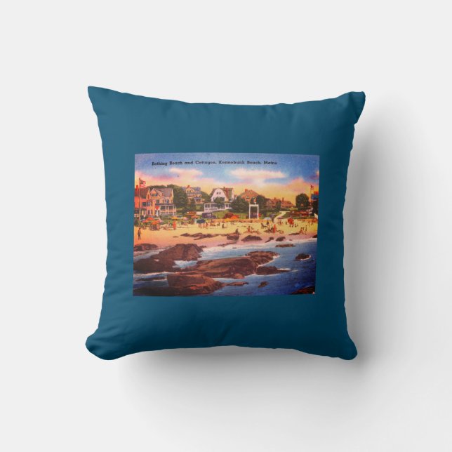 Kennebunk Beach, Maine Vintage Cottages Photo Throw Pillow (Front)