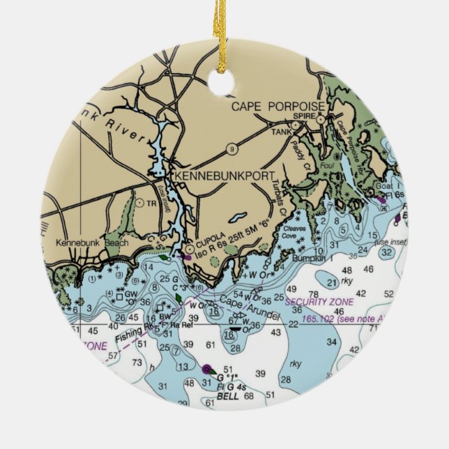 Kennebunkport Maine Nautical Chart Ceramic Ornament (Back)