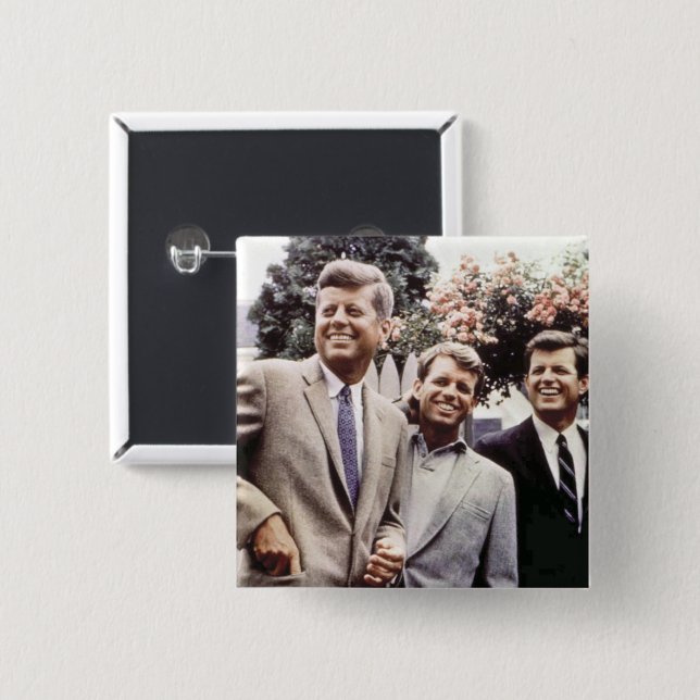Kennedy Brothers, President John, Robert & Ted 2 Inch Square Button (Front & Back)