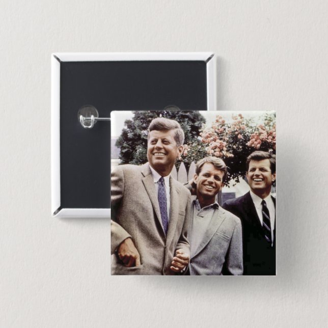 Kennedy Brothers, President John, Robert & Ted 2 Inch Square Button (Front & Back)