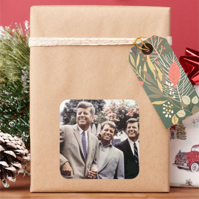 Kennedy Brothers, President John, Robert & Ted Square Sticker (Holiday)