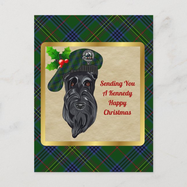 Kennedy Clan Badge & Tartan Christmas Postcard (Front)
