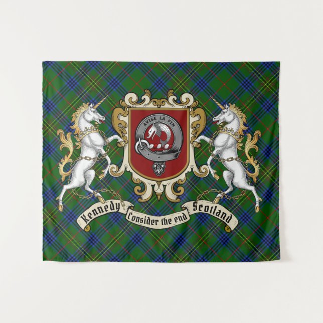 Kennedy Clan Badge & Unicorns w/Tartan  Tapestry (Front (Horizontal))
