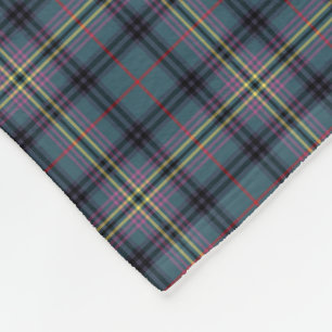Kennedy Clan Teal and Black Ancient Tartan Fleece Blanket