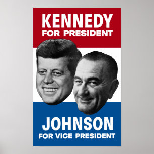 Kennedy et affiche 1960 d'élection de Johnson