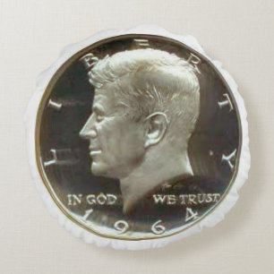Kennedy Half Dollar Coin Round Pillow. Pillow