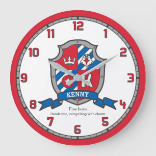 Kenny boys name meaning letter K bird crest Large Clock