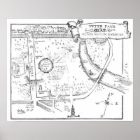 Kensington Gardens Peter Pan B & W Map Poster