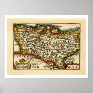 Kent County England Old Antiquarian John Speed Map Poster