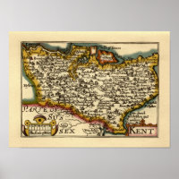 Kent County England Old Antiquarian John Speed Map