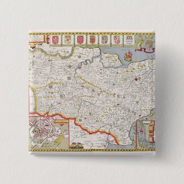 Kent, engraved by Jodocus Hondius 2 Inch Square Button (Front)