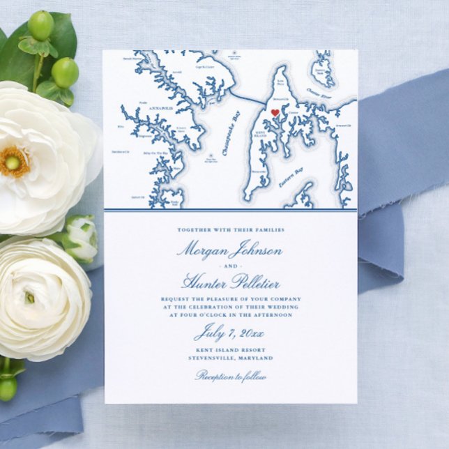 Kent Island Maryland Map Destination Wedding Invitation (These Kent Island Maryland map wedding invitations are perfect for your destination wedding)