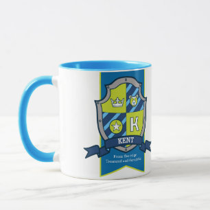 Kent letter K crest blue green name meaning mug