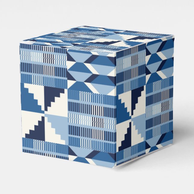 Kente Block - Soft Indigo Favor Box (Front Side)