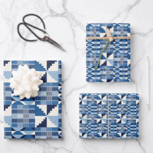 Kente Block - Soft Indigo Wrapping Paper Sheet