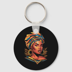 Kente Cloth Head Wrap Beautiful Black Afro Woman E Keychain