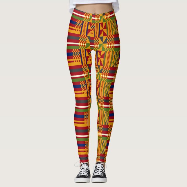  Kente Ethnic Pattern – Vibrant African Textile Leggings (Front)
