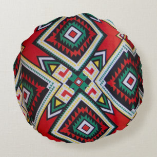 Kente Geometric Tapestry Round Pillow
