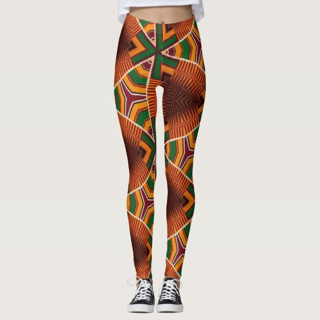 Kente Geometrics Kwanza  Afrocentric  Leggings (Front)