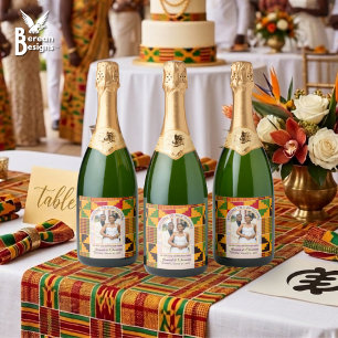 Kente Photo Custom Name WEDDING Sparkling Wine Label