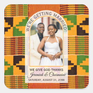 Kente Photo Custom Name WEDDING  Square Sticker