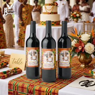 Kente Photo Custom Name WEDDING Wine Label