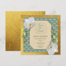 Kente Save the Date Invitation Teal & Gold